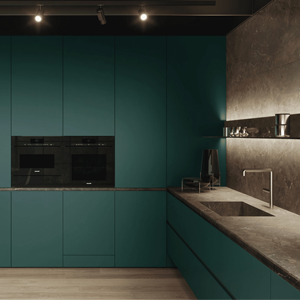 Cuisine modulaire de luxe européenne sur mesure JY Project, fabriquée au Vietnam (Binh Duong), avec comptoir en marbre, écologique, RTA, rangement inclus. - Product Image 3