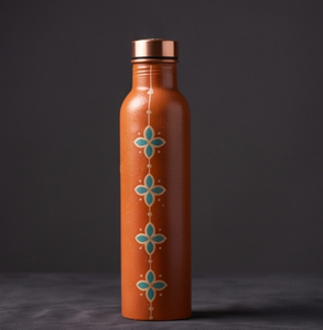 Botella de Agua de Cobre Pintada con Esmalte Ayurvédico Premium, Diseño Artístico de Cuatro Pétalos, Botella Deportiva Metálica a Prueba de Fugas, Fabricante OEM - Product Image 2