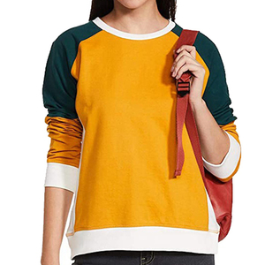 Sweat-shirt tricoté à col rond et manches longues pour femme, color-block, décontracté, respirant, en coton et fibre de bambou, pour l'automne - Product Image 2