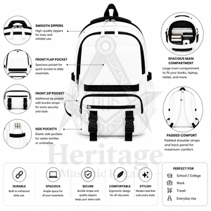 Sac à dos léger et portable de mode, personnalisé avec logo, pour vêtements maçonniques, de sororité, de fraternité, ou tenues grecques unisexes. - Product Image 6