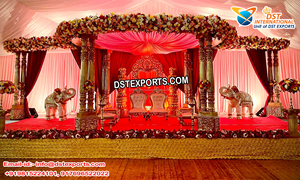 Indian Wedding Hall Mandap <b>Decoration</b> Setup Golden Wedding Mandap in Traditional Theme Exquisite Golden Carved Mandap Chicago UK - Product Image 6