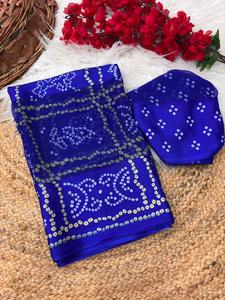 Sari Tradicional de Satén Georgette para Mujer, Estampado Digital, Secado Rápido, Seis Metros, Blusa Incluida, En Stock - Product Image 6