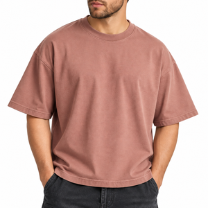 T-shirt Homme Coupe Boxy 100% Coton Tricoté 240GSM Oversize Décontracté Couleur Unie Manches Courtes Col Rond Respirant Teint Uni - Product Image 1