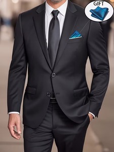 Traje de Dos Piezas Azul Marino para Hombre, Cuello de Solapa, Corte Entallado, Antiarrugas, Poliéster, Estilo Británico, Ropa Formal - Product Image 6