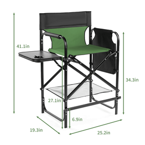 26-Inch Tall Directors Chair with Footrest 4Portable Bar Height Folding <b>Camping</b> Chair with Cup Holder & Side <b>Table</b> <b>Storage</b> - Product Image 4
