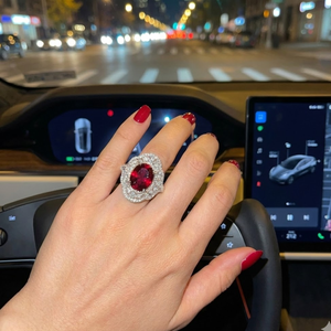 Anillo de compromiso de oro rosa de 18 quilates con diamantes auténticos para mujer, diseño ovalado, semimontura con engaste de canal para boda - Product Image 2