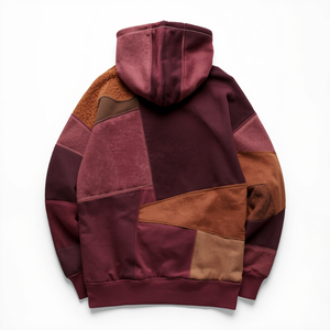 Sweat à capuche de luxe pour homme, coupe oversize, en coton épais, avec appliqué en tissu chenille en relief, patchwork en sergé et design en polaire premium - Product Image 3