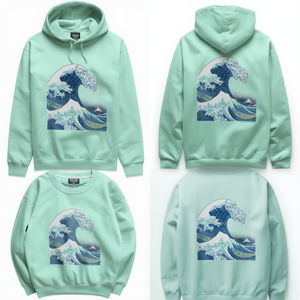 Men Trendy 100% Cotton Fleece Oversized for Hoodie with Creative Wave Graphics and Pocket - Product Image 1