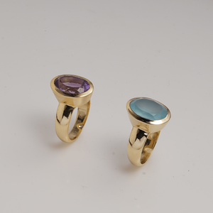 Natural Blue Onyx <b>Ring</b> Brass <b>Gold</b> Plated Bezel <b>Set</b> Handmade Oval Gemstone <b>Ring</b> for Women Wholesale - Product Image 5