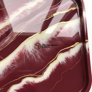 Luxury Burgundy <b>Marble</b> Resin Serving Tray – Handmade Glossy Decorative <b>Coffee</b> <b>Table</b> Tray - Product Image 3