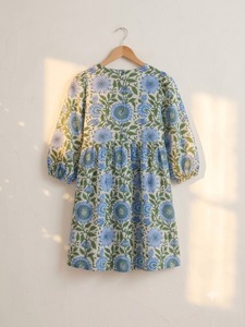 ชุดเดรสเด็กทารกผ้าฝ้ายลายดอกไม้สีฟ้า - Product Image 4