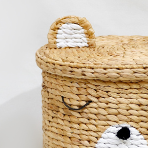 New Design Water Hyacinth Bear Laundry <b>Basket</b> <b>with</b> <b>Lid</b> Hand-woven Animal Toy Bin for Nursery Decor - Product Image 4