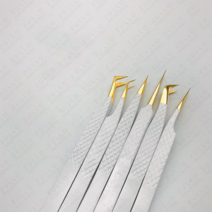 Juego de 6 Pinzas para Pestañas de Acero Inoxidable Blanco de Zullo Industries, Puntas Curvas y Rectas para Extensiones de Pestañas Precisas - Product Image 4