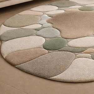 Tapis contemporain à motif galets, tapis tufté à la main en laine de Nouvelle-Zélande, tapis de luxe moderne pour salon, décoration intérieure - Product Image 5