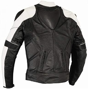 Veste de moto en cuir véritable noir et blanc pour homme, style motard, fermeture éclair, col rabattable, coupe classique - Product Image 2