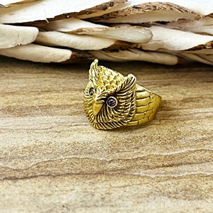 Antique Design Owl <b>Ring</b> Boho Brass <b>Rings</b> <b>Men</b> 18k Gold Plated Animal Design Gothic Chunky Amethyst Jewelry <b>for</b> Wholesale/OEM/ODM - Product Image 5