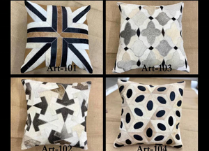 Cuir de vachette fait à la main Designer British Union Jack taie d'oreiller patchwork en blanc noir et marron Livraison gratuite - Product Image 6