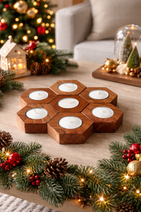 Nordic Style Handmade Hexagonal Solid Wood Tealight Holder Modular Honeycomb Centerpiece for Home Decoration & Christmas Events - Product Image 2