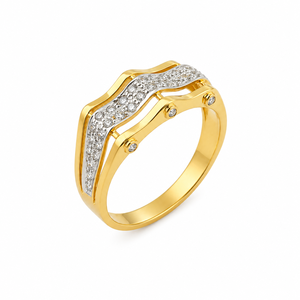 Solid 18K <b>Gold</b> Mens Diamond Band <b>Ring</b> Multi Row Micro Pave Center Strip Geometric High Polish Classic Wedding Party Daily Wear - Product Image 2