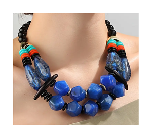 Stylish Geometric Resin <b>Beaded</b> <b>Necklace</b> Bohemia Unique Design Party Jewelry Gold Plated Multicolor Statement <b>Necklace</b> for Woman - Product Image 2
