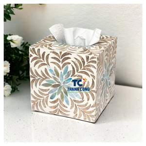 โรงงานส่งออกขายส่ง กล่องใส่กระดาษทิชชูมุก กล่องใส่กระดาษทิชชูดีไซน์หรูหรา กล่องใส่กระดาษทิชชูมุกสีดำ เวียดนาม - Product Image 1