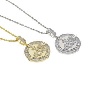 Collar de Moda para Mujer, Chapado en Oro y Plata, con Colgante Redondo de Moissanita y Cadena de Cuerda - Product Image 4