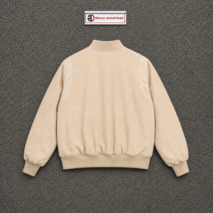 Blouson universitaire moderne beige pour homme en coton, couleur unie, col rabattu, coupe droite, décontracté, pour l'automne, style streetwear. - Product Image 6