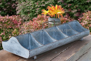<b>Galvanized</b> Steel Metal Country Garden Planters Feed <b>Trough</b> Caddy with Handles Compartments Customizable - Product Image 5