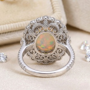 แหวนหมั้นหรูหราประดับเพชรทรงกลมแบบเฮโล แหวนโอปอลเวโล แหวนโอปอลเอธิโอเปียแท้ แหวนเงินแท้ 925 สำหรับผู้หญิง - Product Image 2