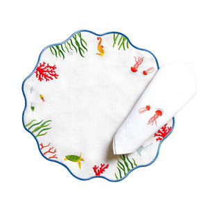 Custom Embroidered Luxury Plant Sea Life Napkin Sets Place Mats White Cotton Washable Mats for Weddings Home Events Banquet Use - Product Image 2