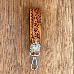 พวงกุญแจหนังแท้แบบคลิปหนีบสายรัดข้อมือลายดอกไม้ตะวันตกพวงกุญแจหนังแท้ - Product Image 2