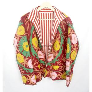 Handmade Floral Embroidery Quilted Cotrise Fabric Jacket Button Detail Cotton Stripe Lining Breathable Eco-Friendly Thick Winter - Product Image 5