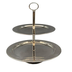 Support à gâteau à 2 étages en métal élégant, design pétales dorés de luxe, pour mariages et réceptions à domicile, au meilleur prix. - Product Image 3