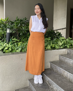 Jupe décontractée respirante en lin mélangé viscose, inaltérable, infroissable, taille naturelle, longueur midi, fabrication vietnamienne, OEM ODM - Product Image 5