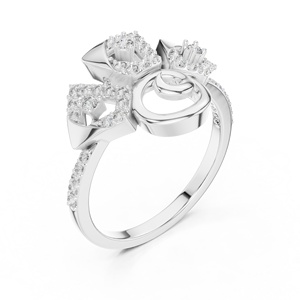 Anillo de Diamantes Cultivados en Laboratorio con Diseño Floral en Espiral, Oro Blanco de 18 Quilates con Baño de Rodio, Minimalista, Certificado, para Compromiso, Boda, Uso Diario - Product Image 4