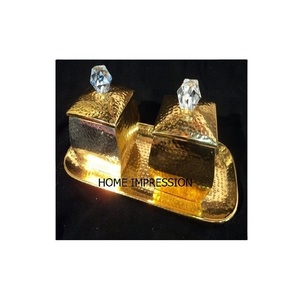 Pvd Long Lasting Gold Finished Indian Handmade Crystal <b>Lid</b> Metal Gold Desiigner Serving <b>Bowls</b> Set Serving Gold Metal <b>Bowls</b> - Product Image 1