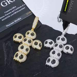 Collier en argent sterling 925 avec crâne et croix sertis de micro-pavés de diamants CZ, bijoux de luxe hip-hop pour hommes - Product Image 1