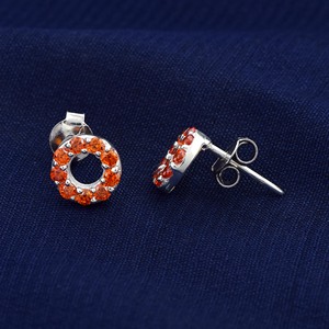 Classic S925 Sterling Silver Circle Shape Fine <b>Stud</b> <b>Earrings</b> With Orange <b>Crystal</b> Carnelian Rhinestones For Women's Everyday Wear - Product Image 3