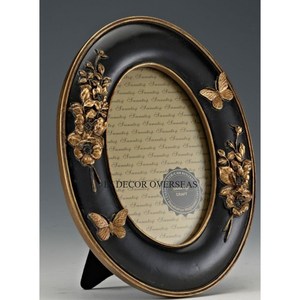 Elegant <b>Black</b> Oval Metal Photo <b>Frame</b> With Gold Flowers And Butterflies Embossing Printing Decorative Home Interior Accessory - Product Image 1