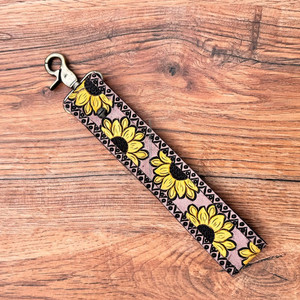 Top vente Western usiné à la main en cuir tournesol bracelet lanière porte-clés personnalisé en cuir véritable porte-clés Cowgirl cadeaux - Product Image 3