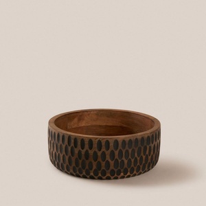 Handcrafted Solid Acacia Wood Decorative Bowl <b>Rustic</b> Round Serving Bowl Natural Wooden Catchall Dish Artisan Tabletop Organizer - Product Image 3