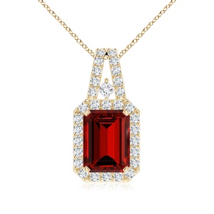 Collar Hecho a Mano con Colgante de Halo de Rubí Rojo de 0.5 Quilates con Corte Esmeralda Natural en Oro de 14K de 3.35G y Diamante Natural de 0.15 Quilates, Joyería Fina Personalizada - Product Image 1