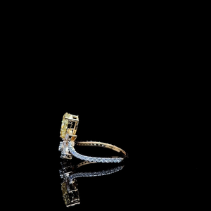 fancy yellow pear cut diamond floral cluster <b>ring</b> with marquise accents split shank luxury bridal <b>cocktail</b> jewelry - Product Image 2
