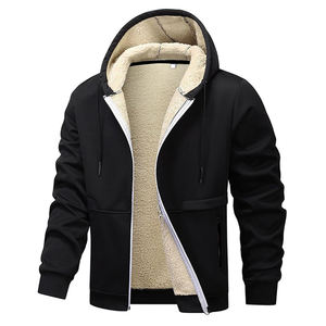 Sweat-shirt à capuche zippé pour homme, doublure polaire épaisse, doublure sherpa, veste thermique chaude pour l'hiver - Product Image 1