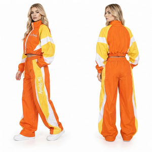 Conjunto Deportivo para Mujer, Chaqueta Corta Cortavientos con Bloques de Color y Logotipo Bordado, Pantalones Deportivos Holgados, Estilo Urbano - Product Image 5