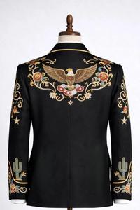 Ensemble de costume noir brodé de style western pour homme – Blazer et pantalon de style cowboy à motifs floraux - Product Image 3