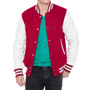 Men's Red White Varsity Jacket Regular Fit Crew Neck <b>Covered</b> <b>Button</b> Closure Breathable Wool Lining Streetwear Winter Wear - Product Image 1