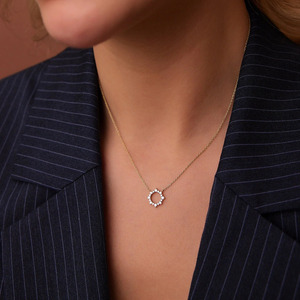 Geelgouden zon Halo Lab Grown diamant ronde briljant geslepen gevulde luxe hanger ketting - Product Image 5