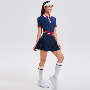 Women's Solid Lime Green Sporty 2pcs <b>Set</b> Short Sleeve Polo Top Pleated Mini Skirt Quick Dry <b>Knitted</b> Tennis Wear Spring Summer - Product Image 2