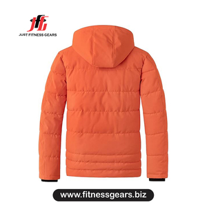Just Fitness Gears Men's Orange Hooded Puffer Jacket Windproof Winter Casual Zipper Closure Thick Polyester Wadding <b>Coat</b> - Product Image 2